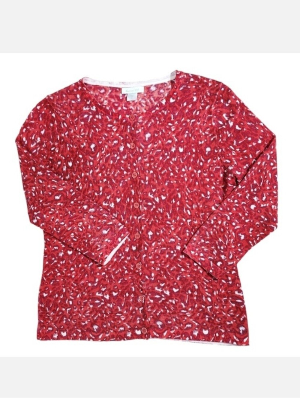 Garnet Hill merino wool red print cardigan S